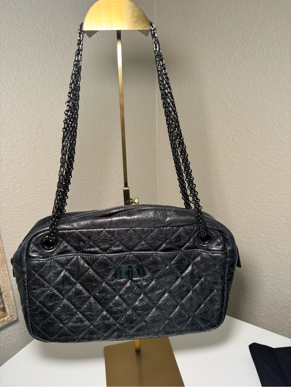 Authentic CHANEL Quilted Leather Shoulder Bag with Chain Straps